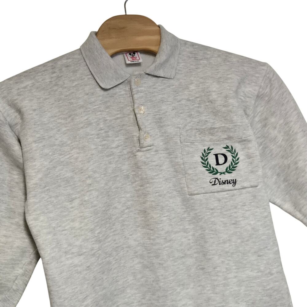 VTG Disney Collared Sweatshirt Men's Size Small Gray Crest Logo Rare USA Made